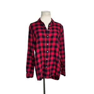 H&M red black plaid long sleeves button flannel shirt size 8